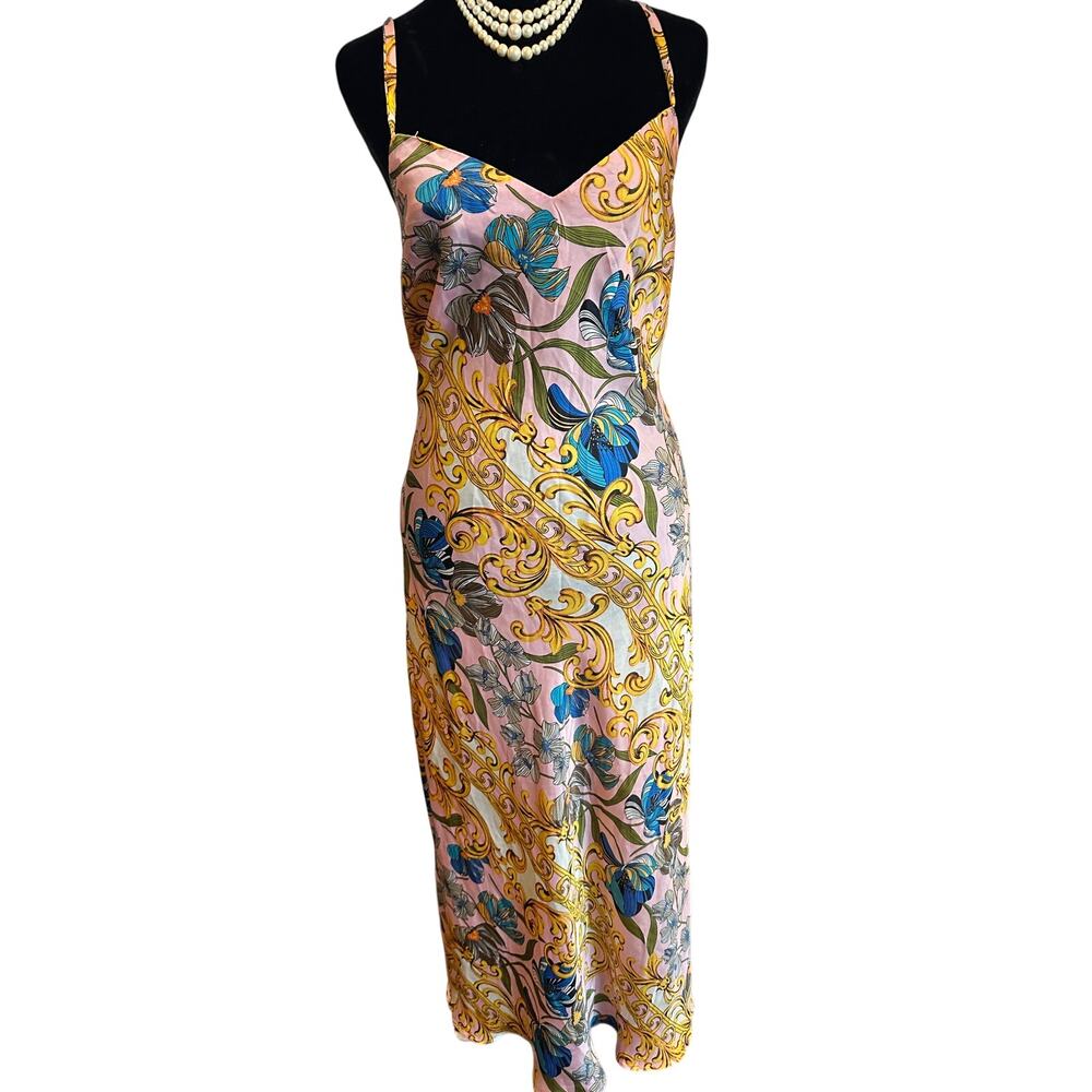 Dress Floral Baroque Satin Pink L